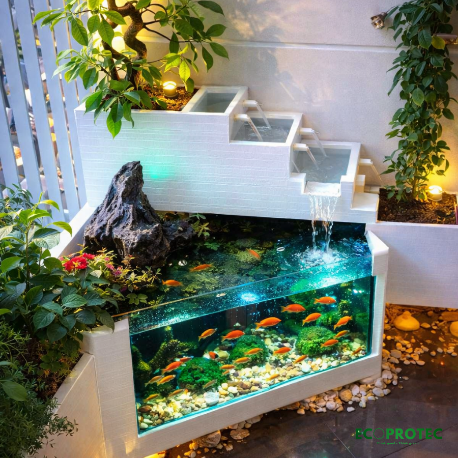 Tiered Composite Planter Combined with Fish Tank – Stone Texture Finish – Premium Outdoor Landscape Decor - Ảnh 4