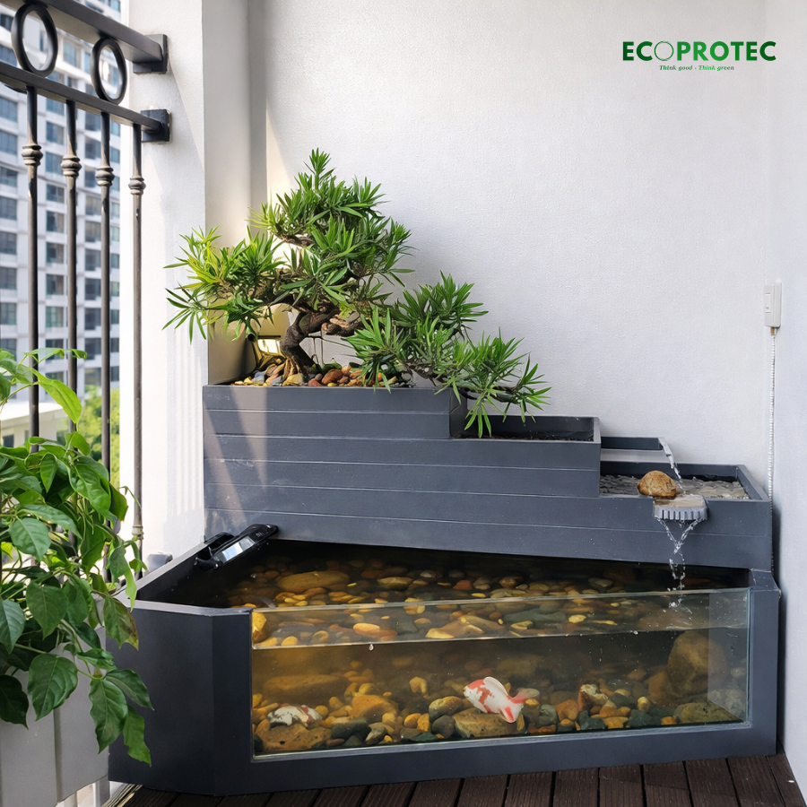 Tiered Composite Planter Combined with Fish Tank – Stone Texture Finish – Premium Outdoor Landscape Decor - Ảnh 5